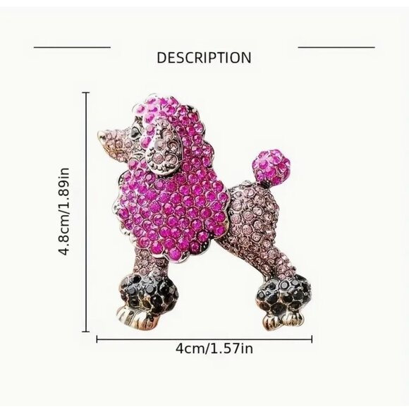 Pink & Silver Crystal Poodle Brooch Pin - Picture 2 of 2